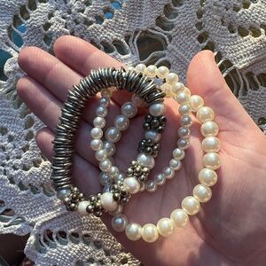 Silver & Pearl Stack of Three Bracelets